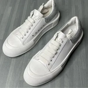 Alexander McQueen Silver Glitter Trim Plimsoll Sneakers Size 43 D Alexander McQueen White Glitter Leather Low Trainers Size 10 US main image 3